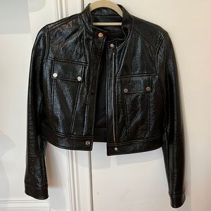 Theory Faux Leather Cropped Biker Jacket